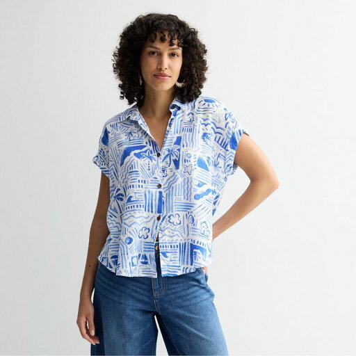 【送料無料】 ソノマ レディース シャツ トップス Petite Sonoma Goods For Life Camp Shirt Medium Blue Print 【送料無料】 ソノマ レディース シャツ トップス Petite Sonoma Goods For Life Camp Shirt Medium Blue Print