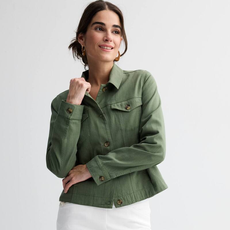 【送料無料】 クロフト&バロー レディース ジャケット・ブルゾン アウター Women's Croft & Barrow Linen-Like Jacket Manolo Olive
