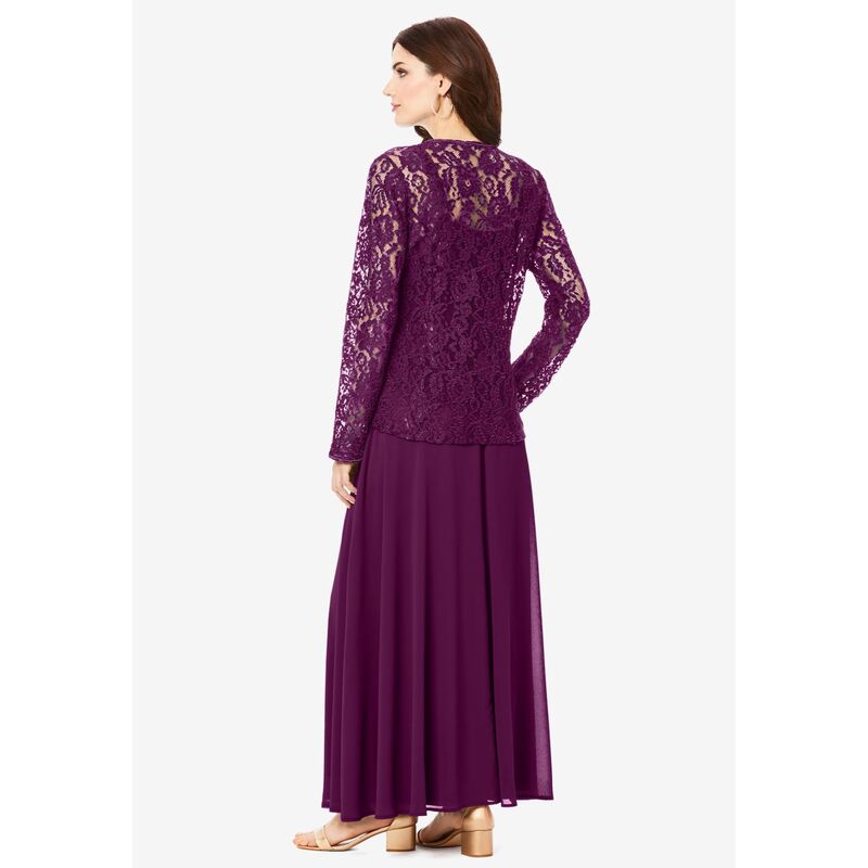 【送料無料】 ロアマンズ レディース ワンピース トップス Roaman's Women's Plus Size Lace Jacket Gown Deep Dusk