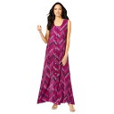 【送料無料】 ロアマンズ レディース ワンピース トップス Roaman's Women's Plus Size Button Front Crinkle Dress Berry Chevron Print(4)