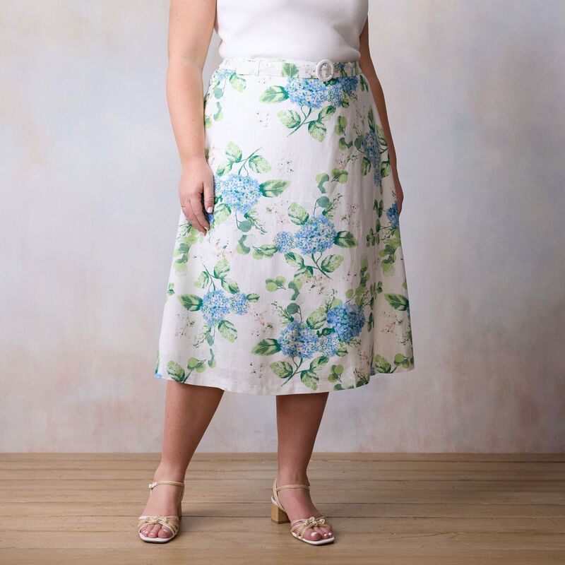 【送料無料】 LC Lauren Conrad レディース スカート ボトムス Plus Size LC Lauren Conrad Self Belt Midi Skirt With Buckle White Cape Blooms