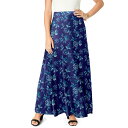 【送料無料】 ロアマンズ レディース スカート ボトムス Roaman's Women's Plus Size Ultrasmooth Fabric Maxi Skirt Navy Batik Floral