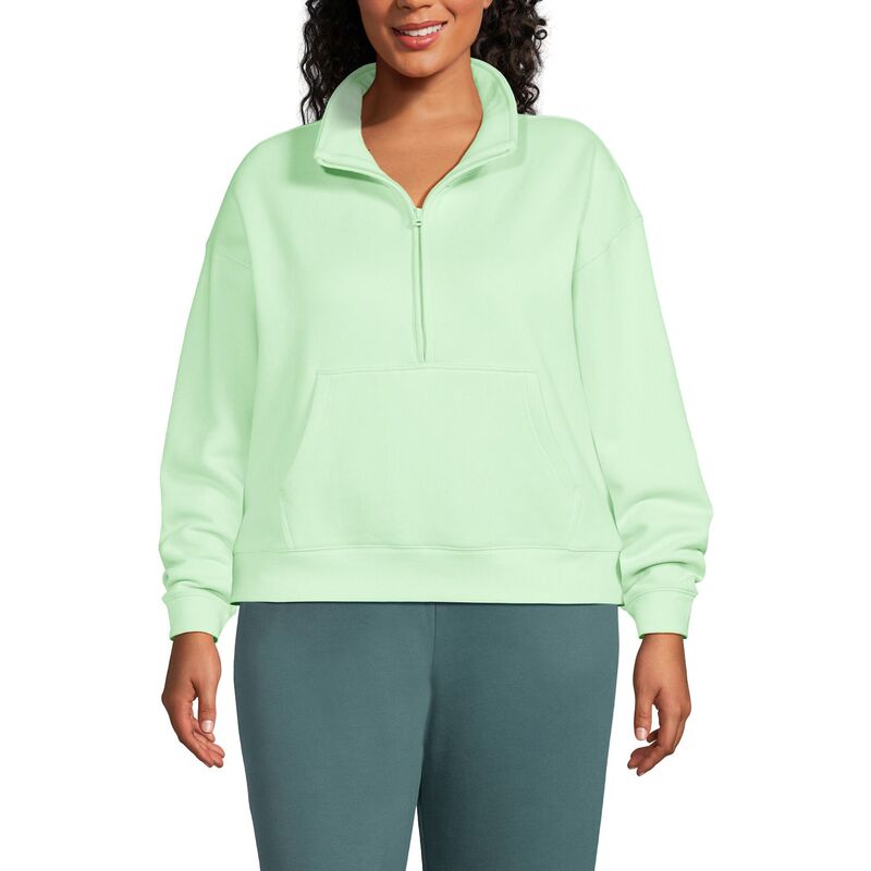 【送料無料】 ランズエンド レディース Tシャツ トップス Plus Size Lands' End Serious Sweats Long Sleeve Half Zip Sweatshirt Icy Mint Green(4)