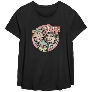 【送料無料】 ライセンス キャラクター レディース Tシャツ トップス Plus Size The Muppets Classic Group Scoop Hem Flow Graphic Tee Black