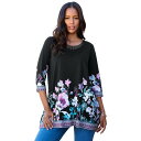 【送料無料】 ロアマンズ レディース Tシャツ トップス Roaman's Women's Plus Size V Neck Lace Print Ultra ...
