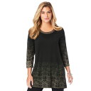 【送料無料】 ロアマンズ レディース Tシャツ トップス Roaman's Women's Plus Size V Neck Lace Print Ultra ...