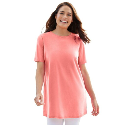 【送料無料】 ウーマン ウィズイン レディース Tシャツ トップス Woman Within Women's Plus Size Perfect Crewneck Tunic Sweet Coral 【送料無料】 ウーマン ウィズイン レディース Tシャツ トップス Woman Within Women's Plus Size Perfect Crewneck Tunic Sweet Coral