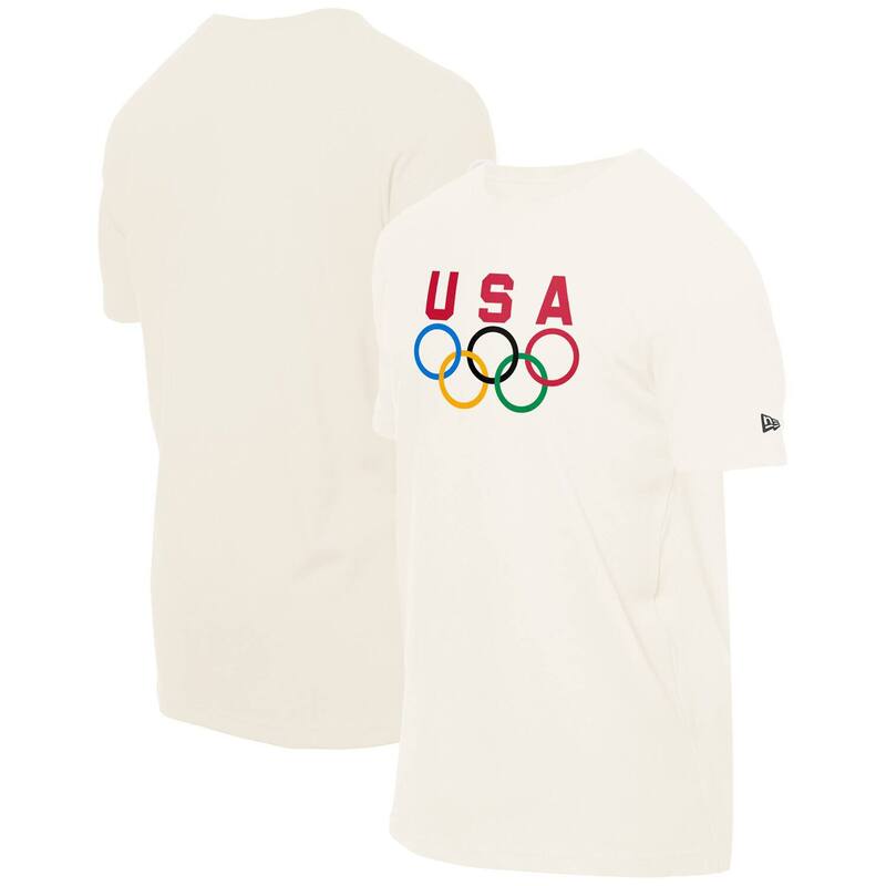 【送料無料】 ニューエラ メンズ Tシャツ トップス Men'sNew Era Cream Team USA 5 Rings Chrome T-Shirt Usa Beige