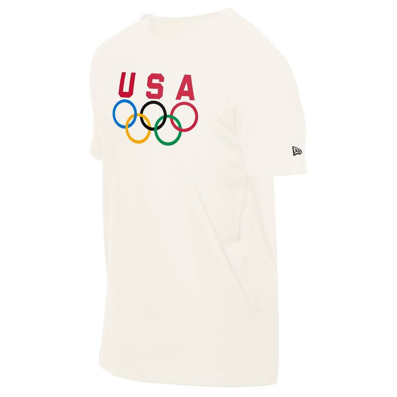 【送料無料】 ニューエラ メンズ Tシャツ トップス Men'sNew Era Cream Team USA 5 Rings Chrome T-Shirt Usa Beige