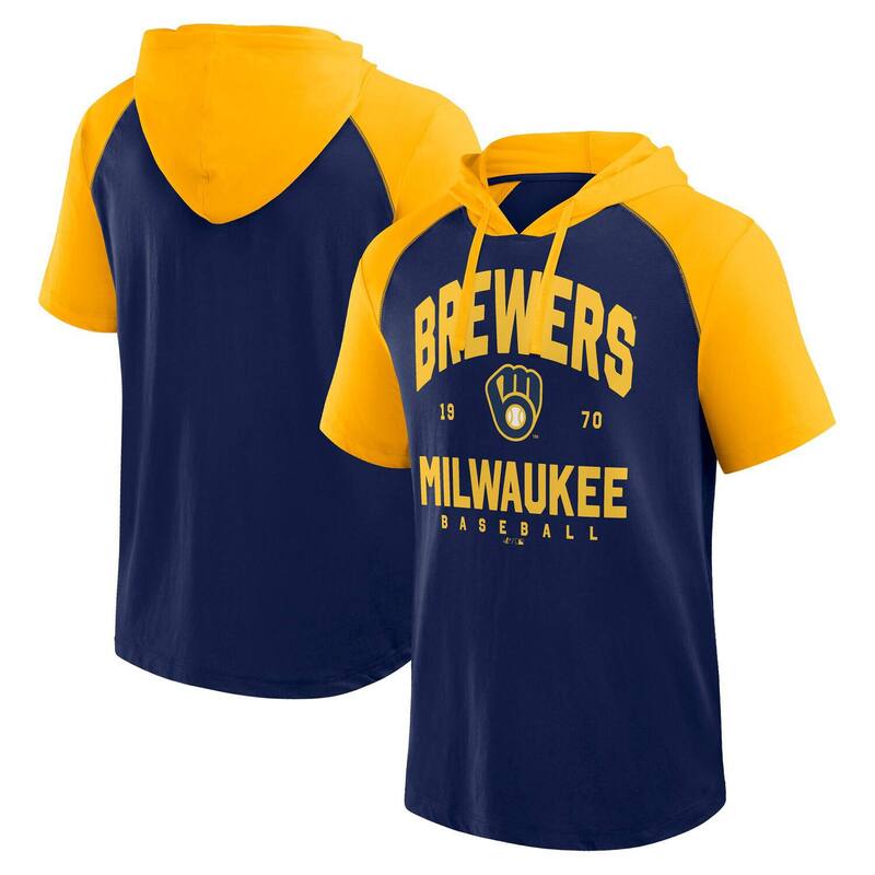 【送料無料】 ファナティクス メンズ Tシャツ トップス Men'sFanatics Navy Milwaukee Brewers Prime Raglan Short Sleeve Hoodie T-Shirt Brw Navy