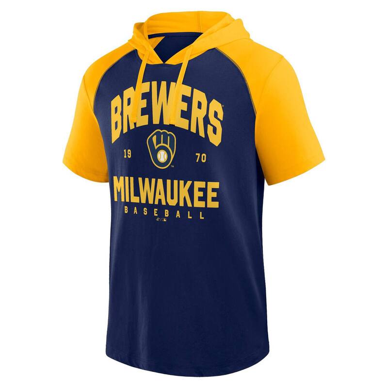 【送料無料】 ファナティクス メンズ Tシャツ トップス Men'sFanatics Navy Milwaukee Brewers Prime Raglan Short Sleeve Hoodie T-Shirt Brw Navy