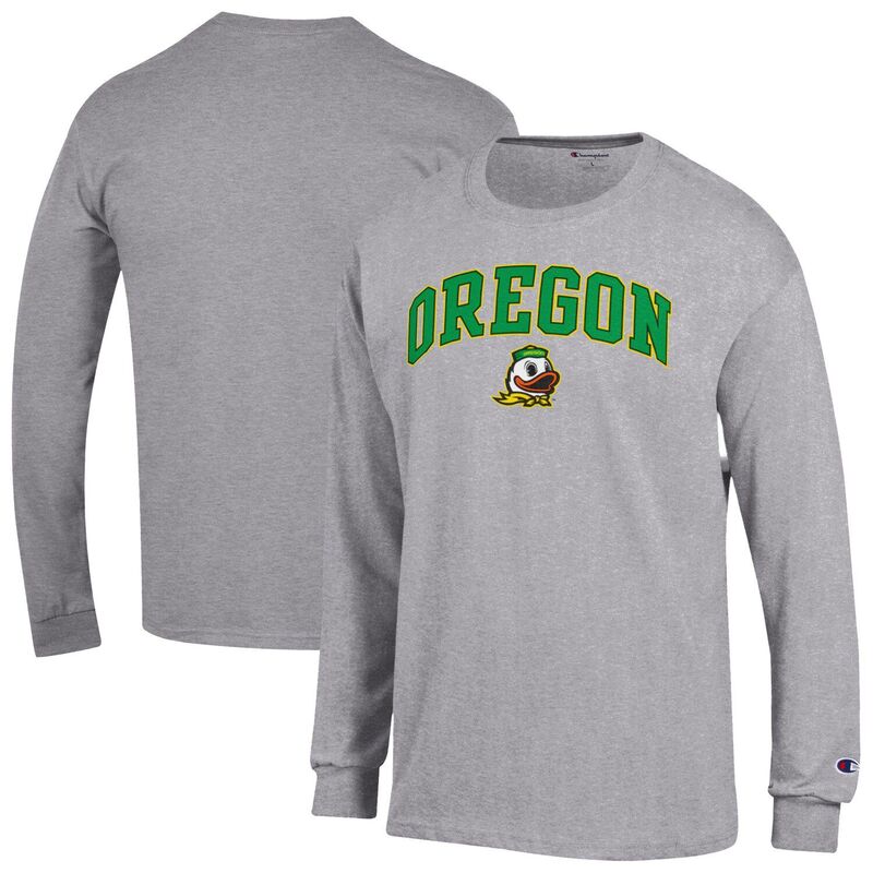 チャンピオン メンズ トップス Tシャツ ロゴ Men'sChampion Heather Gray Oregon Ducks Arch Over Logo..