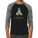 【送料無料】 エルエーポップアート メンズ Tシャツ トップス Meowy Christmas Tree - Men's Raglan Baseball Word Art T-shirt Black Grey(4)
