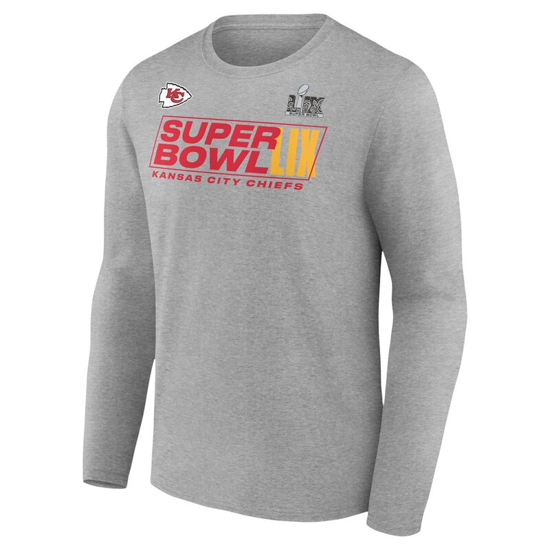 【送料無料】 ファナティクス メンズ Tシャツ トップス Men's Fanatics Heather Gray Kansas City Chiefs Super Bowl LIX Roster Long Sleeve T-Shirt Chf Grey