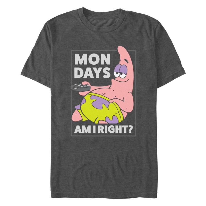 楽天ReVida 楽天市場店【送料無料】 ニコロデオン メンズ Tシャツ トップス Men's Nickelodeon SpongeBob SquarePants Patrick Mondays Am I Right Graphic Tee Charcoal Heather