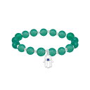 【送料無料】 Aleure Precioso レディース ブレスレット・バングル・アンクレット アクセサリー Aleure Precioso Silver Plated Bead Hamsa Charm Drop Stretch Bracelet Green Agate