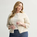 【送料無料】 クロフト&バロー レディース ニット・セーター アウター Plus Size Croft & Barrow Pointelle Wave Open Front Cardigan Graceful Beige(4)