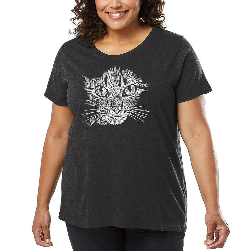 【送料無料】 エルエーポップアート レディース Tシャツ トップス Women's Plus Size Word Art T-shirt - Cat Face Grey