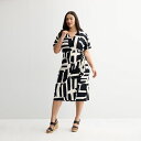 【送料無料】 ナインウェスト レディース ワンピース トップス Plus Size Nine West Dolman Faux-Wrap Midi Dress Ivory Block Abstract