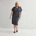 【送料無料】 ナインウェスト レディース ワンピース トップス Plus Size Nine West Dolman Faux-Wrap Midi Dress Navy Eli Diagonal