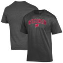 【送料無料】 チャンピオン メンズ Tシャツ トップス Men'sChampion Heather Charcoal Wisconsin Badgers Arch Over Logo T-Shirt Wis Charco(4)