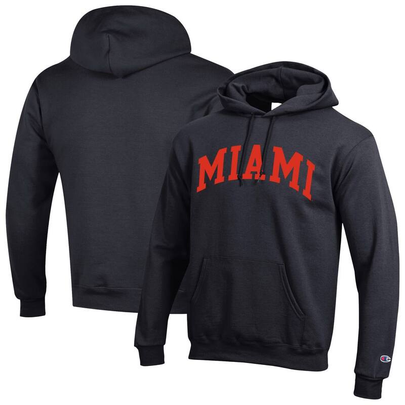 【送料無料】 チャンピオン メンズ Tシャツ トップス Men's Champion Black Miami Hurricanes Basic Arch Fleece Pullover Hoodie Mia Black