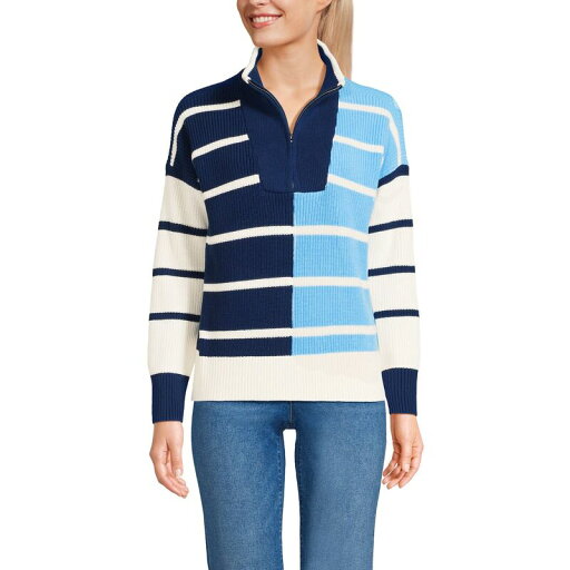 【送料無料】 ランズエンド レディース ニット・セーター アウター Women's Lands' End Drifter Quarter Zip Sweater Sea Ivory Stripe 【送料無料】 ランズエンド レディース ニット・セーター アウター Women's Lands' End Drifter Quarter Zip Sweater Sea Ivory Stripe