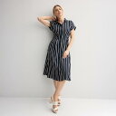 【送料無料】 ナインウェスト レディース ワンピース トップス Women's Nine West Cinched Waist Midi Shirt Dress Navy Marina Stripe