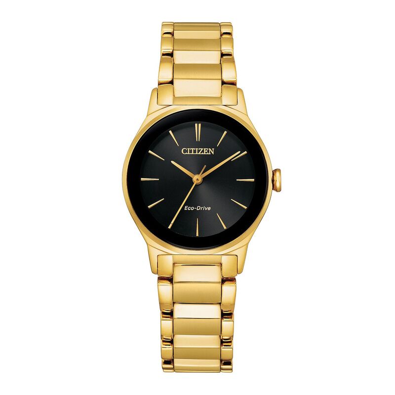 【送料無料】 シチズン レディース 腕時計 アクセサリー Citizen Eco-Drive Women's Axiom Gold-Tone Stainless Black Dial Bracelet Watch Black
