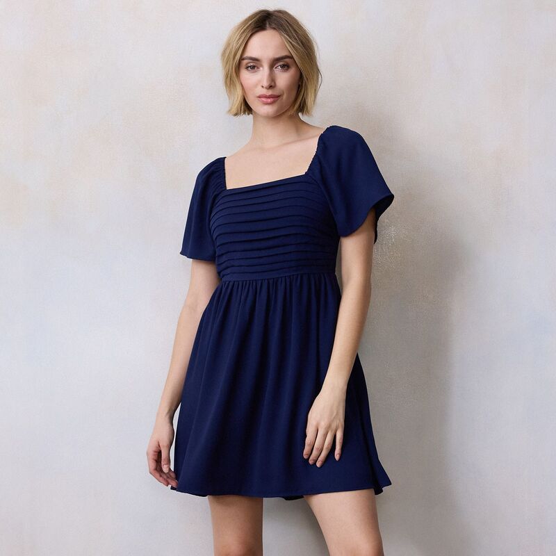 【送料無料】 LC Lauren Conrad レディース ワンピース トップス Women's LC Lauren Conrad Pleated Bodice Mini Dress Seattle Navy