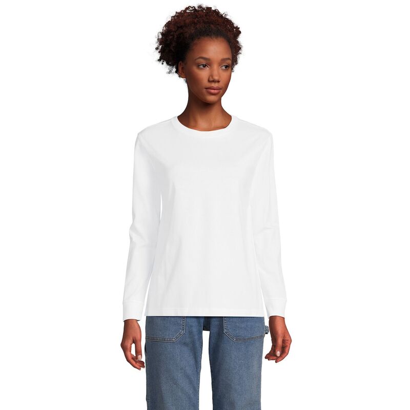 【送料無料】 ランズエンド レディース Tシャツ トップス Women's Lands' End Super T Long Sleeve Crew Neck Tee White