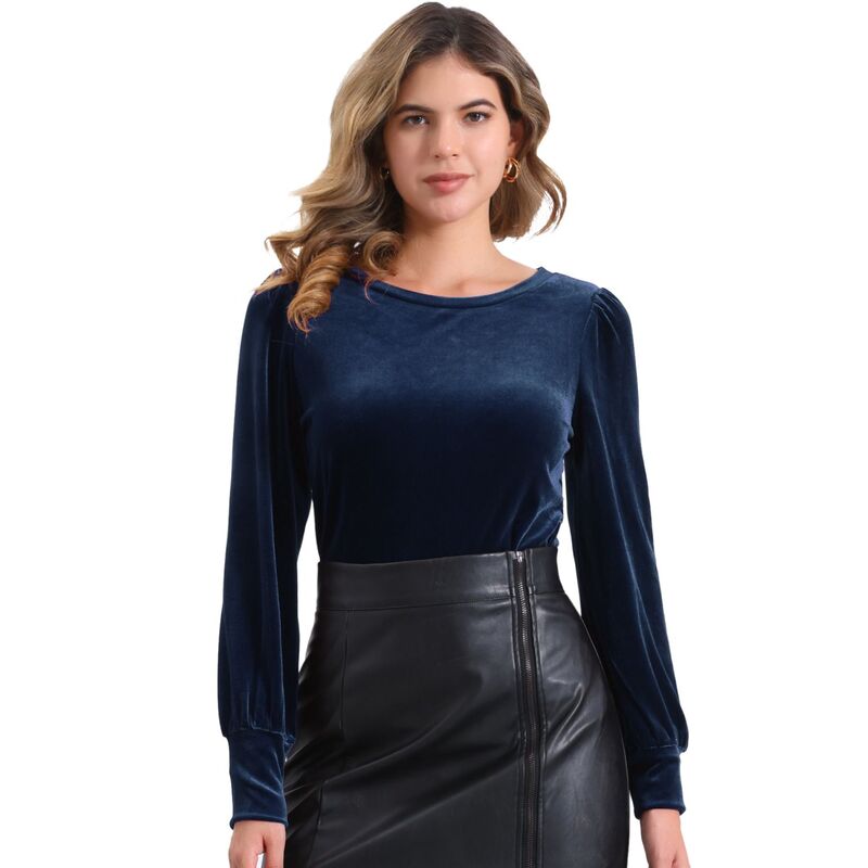 ̵ 쥰  ǥ  ȥåץ Winter Velvet Blouse for Women's Round N...