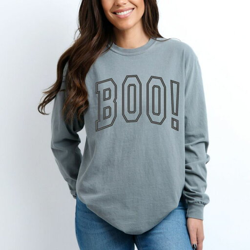 【送料無料】 Simply Sage Market レディース Tシャツ トップス Simply Sage Market Embroidered Boo Arched Garment Dyed Long Sleeve Grey 【送料無料】 Simply Sage Market レディース Tシャツ トップス Simply Sage Market Embroidered Boo Arched Garment Dyed Long Sleeve Grey