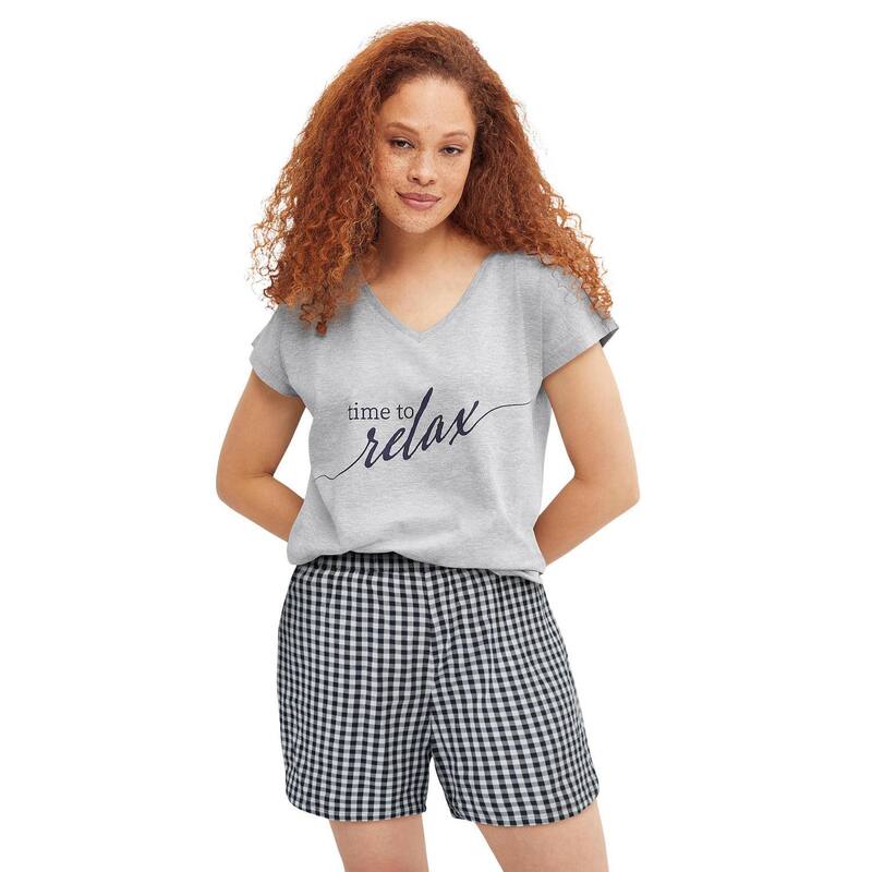 楽天ReVida 楽天市場店【送料無料】 Ellos レディース ナイトウェア アンダーウェア ellos Plus Size Cotton Sleep Short With Pockets Black White Gingham