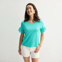 【送料無料】 ソノマ レディース Tシャツ トップス Women's Sonoma Goods For Life Eyelet Flutter Short Sleeve Tee Aqua Oasis