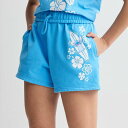 【送料無料】 ディズニー レディース ハーフパンツ・ショーツ ボトムス Disney's Lilo & Stitch Relaxing On Surfboard Juniors' Foldover Gym Short Blue