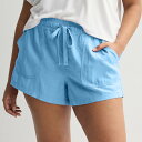 【送料無料】 エスオー レディース ハーフパンツ・ショーツ ボトムス Juniors' Plus Size SO Low Rise Pull On Linen Shorts Blue Way