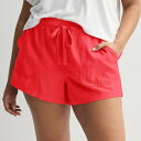 【送料無料】 エスオー レディース ハーフパンツ・ショーツ ボトムス Juniors' Plus Size SO Low Rise Pull On Linen Shorts Gushing Lava