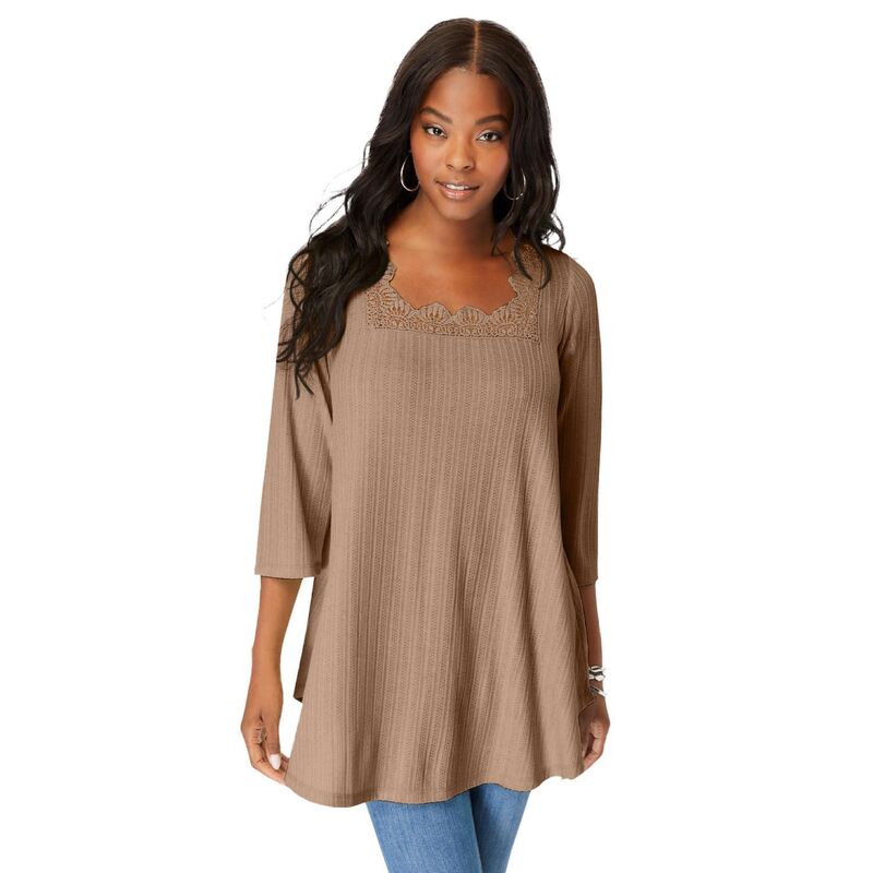 ̵ ޥ ǥ T ȥåץ Roaman's Women's Plus Size Squareneck Poi...