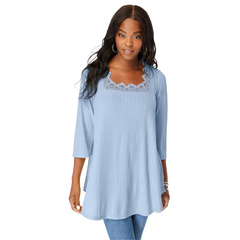 ̵ ޥ ǥ T ȥåץ Roaman's Women's Plus Size Squareneck Poi...