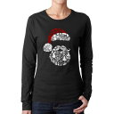 【送料無料】 エルエーポップアート レディース Tシャツ トップス Santa Pics - Women's Word Art Long Sleeve T-Shirt Black