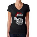 【送料無料】 エルエーポップアート レディース Tシャツ トップス Santa Pics - Women's Word Art V-Neck T-Shirt Black