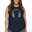 【送料無料】 エルエーポップアート レディース Tシャツ トップス Women's Plus Size Word Art Tank Top - Music Note Headphones Navy