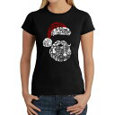 【送料無料】 エルエーポップアート レディース Tシャツ トップス Santa Pics - Women's Word Art T-Shirt Black