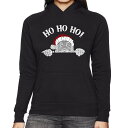 【送料無料】 エルエーポップアート レディース Tシャツ トップス Peeking Santa - Women's Word Art Hooded Sweatshirt Black