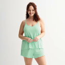 【送料無料】 ソノマ レディース ナイトウェア アンダーウェア Women's Plus Size Sonoma Goods For Life 2-pc. Pajama Tank & Pajama Shorts Set Birds Egg Grn