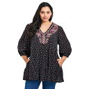 【送料無料】 アベニュー レディース Tシャツ トップス Avenue Women's Plus Size Ditsy Embroidered Tunic Black Ditsy(4)