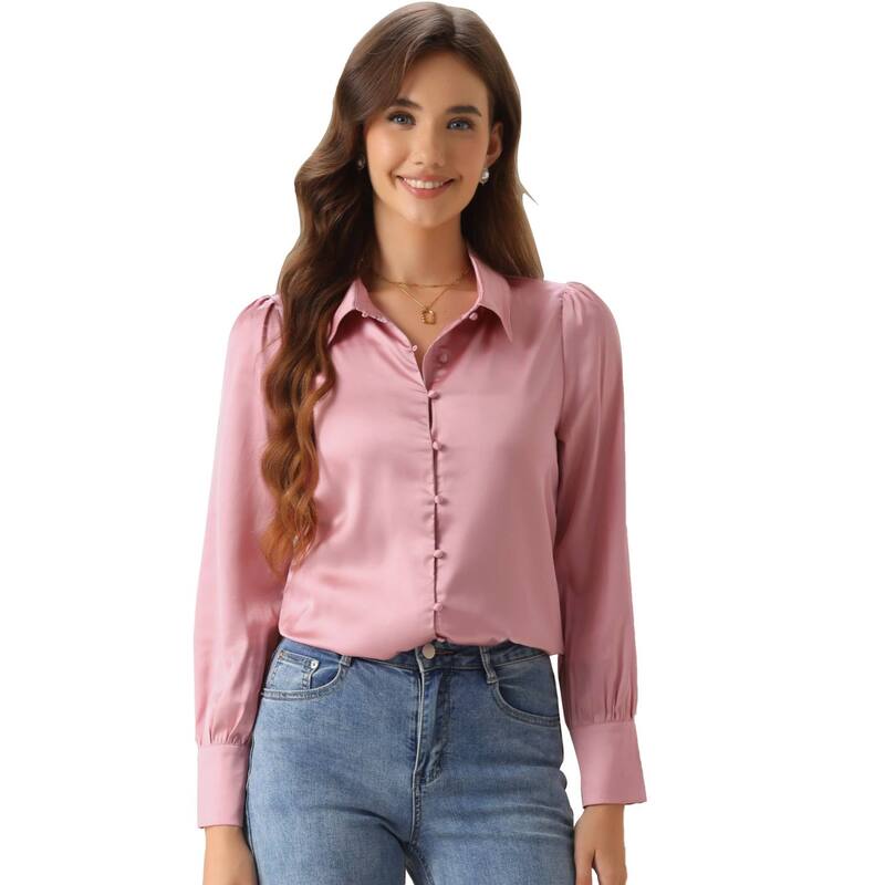 ̵ 쥰  ǥ  ȥåץ Women's Work Point Collar Long Sleeve Bu...