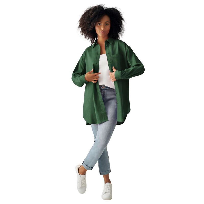 【送料無料】 Ellos レディース シャツ トップス ellos Plus Size Oversized Linen-Blend Boyfriend Shirt Midnight Green