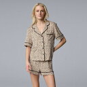 【送料無料】 ヴェラウォン レディース ナイトウェア アンダーウェア Women's Simply Vera Vera Wang Cozy Short Sleeve Notch Pajama Top & Pajama Shorts Set Natural Animal
